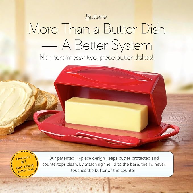 Flip Top Butter Dish with Attached Lid & Matching Knife - Image 2