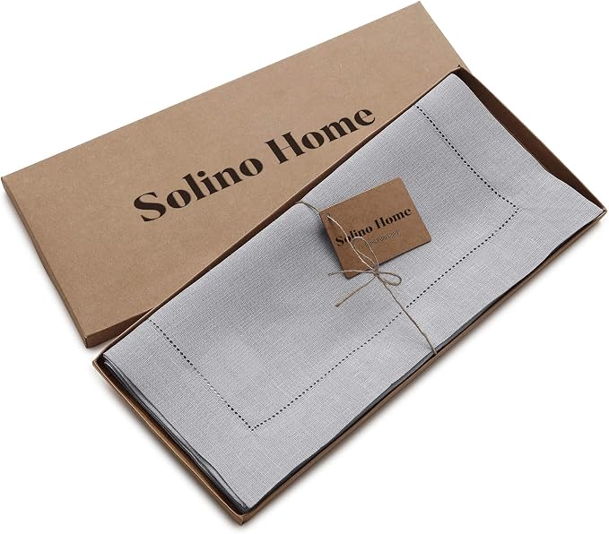 Solino Home 100% Pure Linen Dining Table Runner Grey Hemstitch, 14 x 108 in | - Image 5