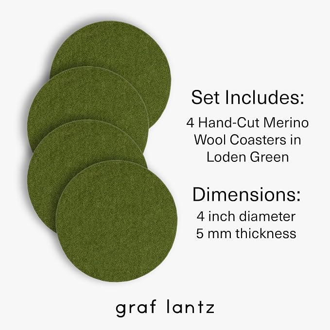 Graf Lantz - Bierfilzl Merino Wool Round Coasters Set of 4 - Loden Green - - Image 4
