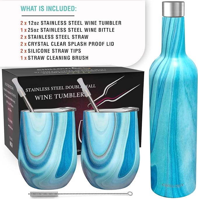 CHILLOUT LIFE 12 oz Stainless Steel Wine Tumblers 2 Pack & 1 Insulated Wine - Image 5