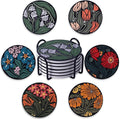 Ceramic Coasters Absorbent Non Slip 6pcs 4 Inch Artistic Flower | Drink Coaster by Staruby