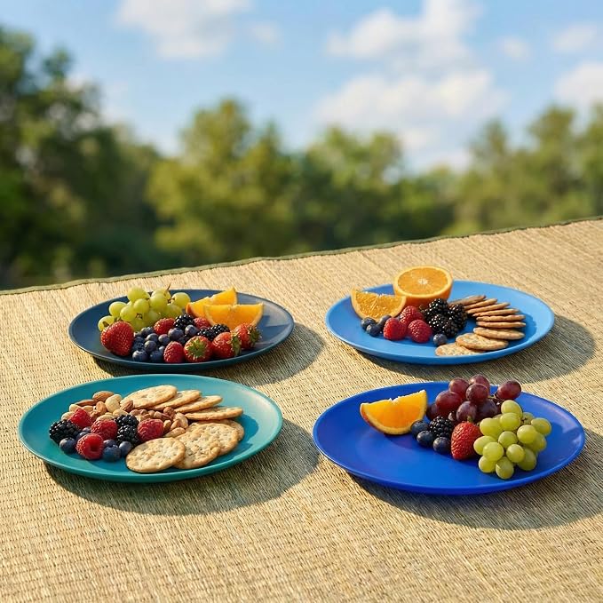 AOYITE 10 inch Plastic Plates Reusable Set 12, BPA Free Kids Plate Ocean | Food - Image 6