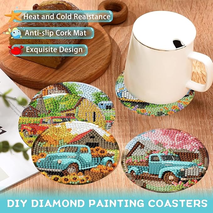 Ekuxom 8 PCS Truck Diamond Art Coasters Kits - Image 3