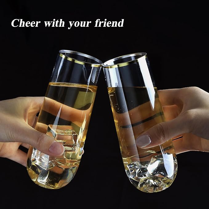 Bestluck 36 Pack 9 oz Stemless Plastic Champagne Flutes Gold Rim | Clear - Image 5