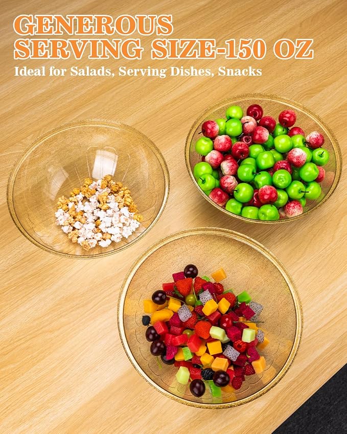 BESTVIP 150 Oz Glitter Gold Plastic Serving Bowls, 4 Pack | 11.6-Inch - Image 3
