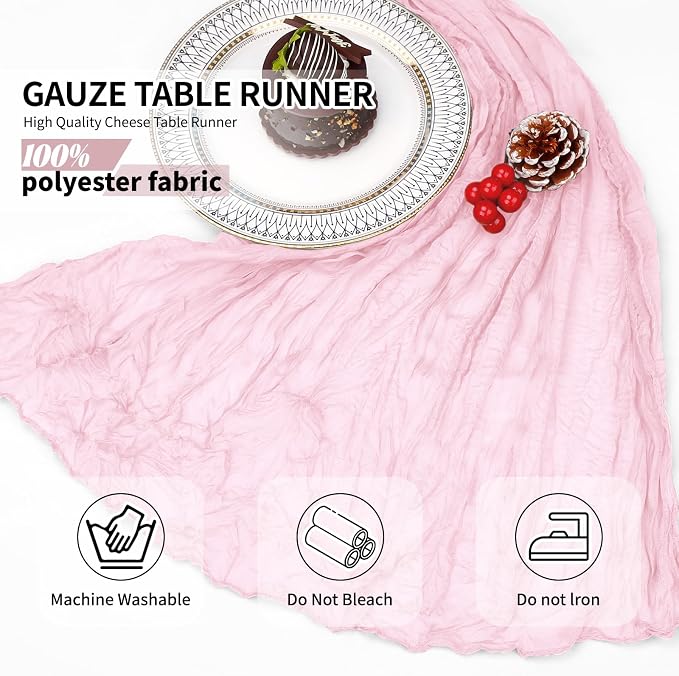 4 Pack Light Pink Cheesecloth Table Runner 10Ft, Boho Table Runners 21.5 x 120 - Image 7