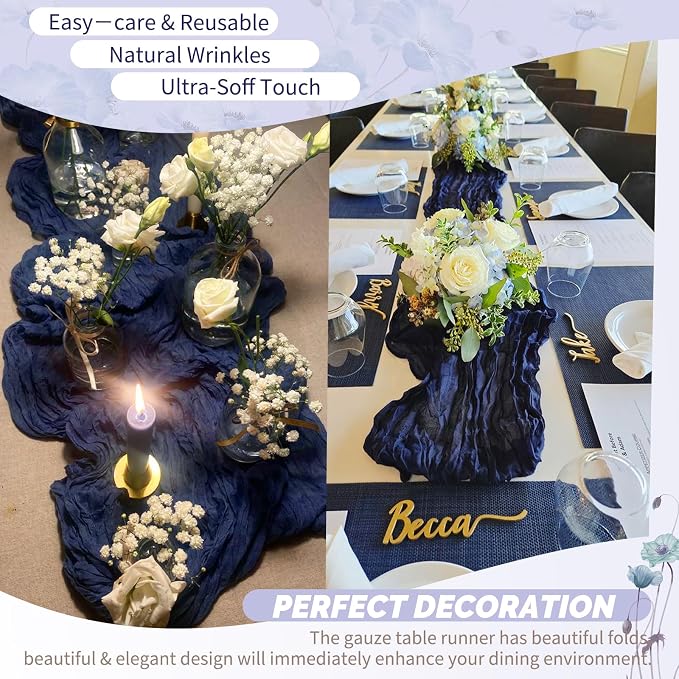 Showgeous 30 Pack Navy Blue Cheesecloth Table Runner, 17 x 108 Inches | Boho - Image 6