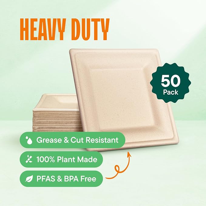 100% Compostable Square Paper Plates - Image 2