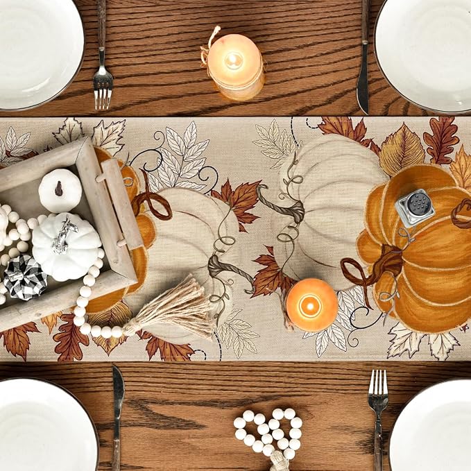 Artoid Mode 210 GSM Fall Table Runner 13x120 Inch Home Party Decor | Orange - Image 4