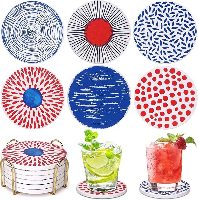 Absorbent Coasters Set of 6 Round Ceramic Coasters by Dksyee