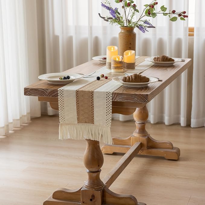 Keketoarrange Boho Macrame Table Runner 12x36 Inch | Woven Burlap Rustic Runner - Image 4