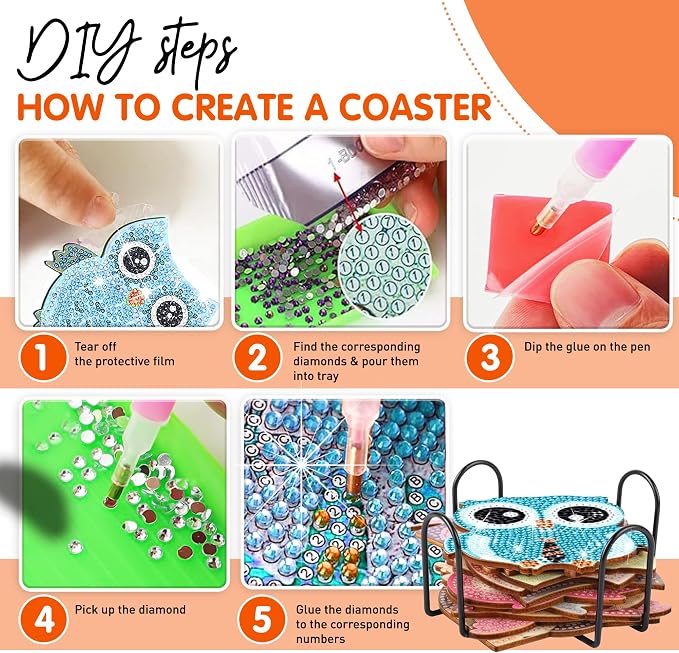 10 pcs Diamond Painting Coasters | Diamond Art Coasters | Owls Diamond Art - Image 4
