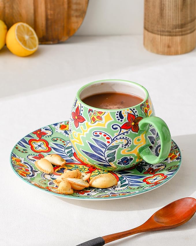 HENXFEN LEAD Large Boho Ceramic Coffee Mugs Set of 6, 20 oz | Assorted Patterns - Image 5