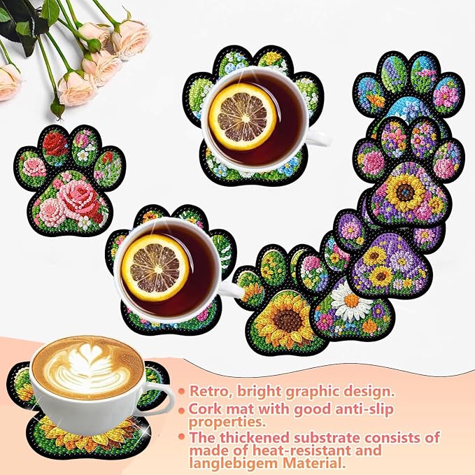 ijbnhd 8 Pcs Diamond Art Coasters Kits Dog Paw 4x4 inch | Diamond Painting - Image 4