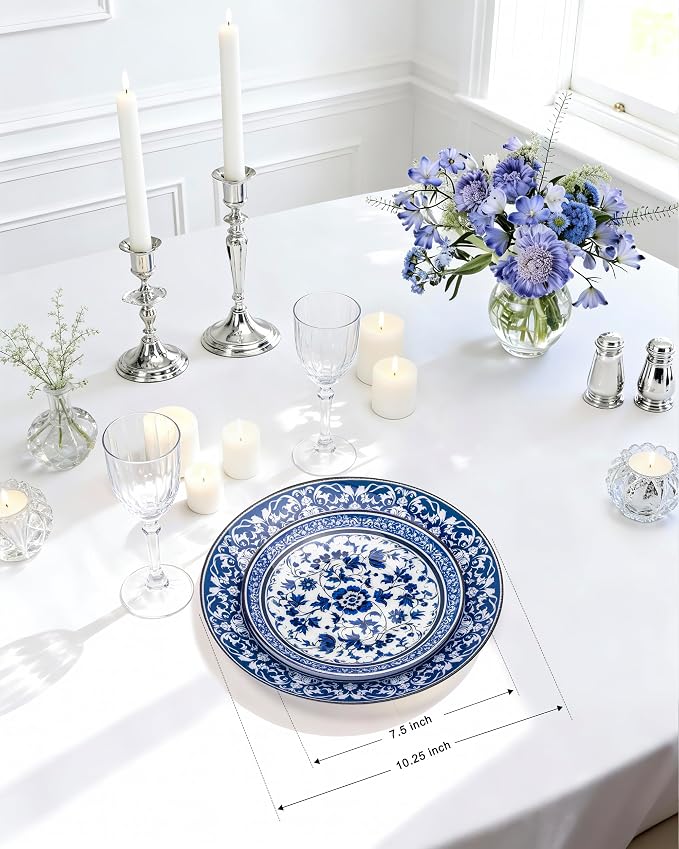 Blue Plastic Plates, Fancy Disposable Pates, 10.25" dinner & 7.5" dessert plates - Image 2