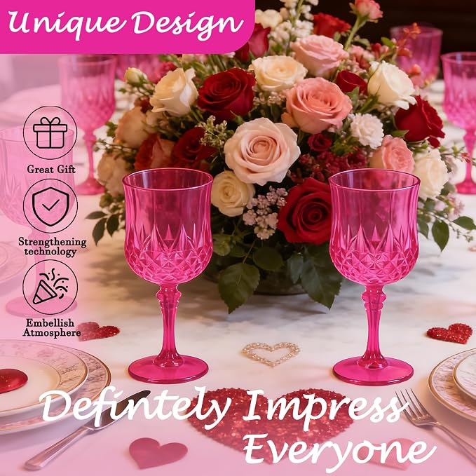 12Pack Plastic Wine Glasses, 7oz Vintage Goblets - Image 5