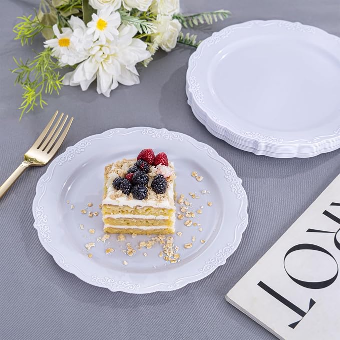 DaYammi 36PCS White Plastic Plates, Heavy Duty White Disposable Premium 7.5inch - Image 8