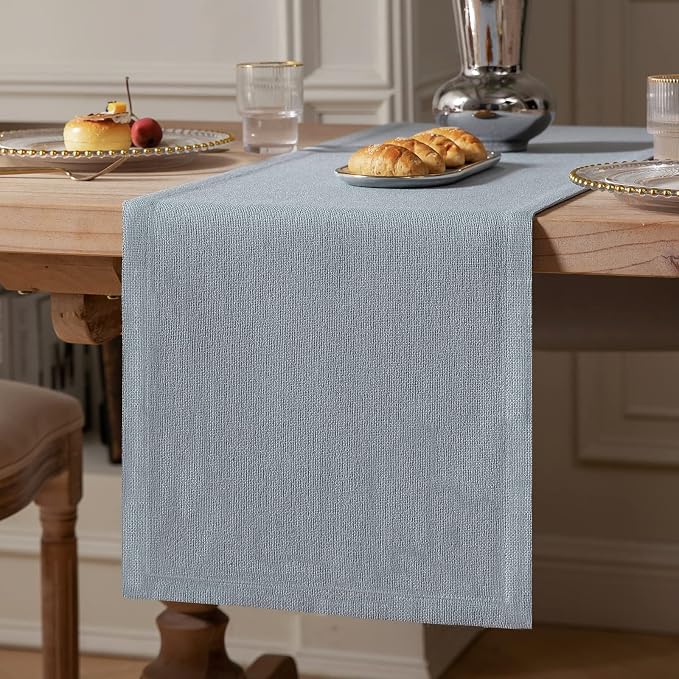 Burlap Style Farmhouse Table Runner, 14x108 Inches Light Dusty Blue | Thick by ZEEMARTONLINE