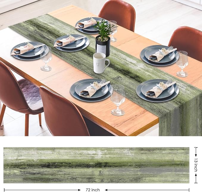 Emvency Table Runner, 13x72 Inch, Olive Green and Grey | Abstract Farmhouse - Image 3