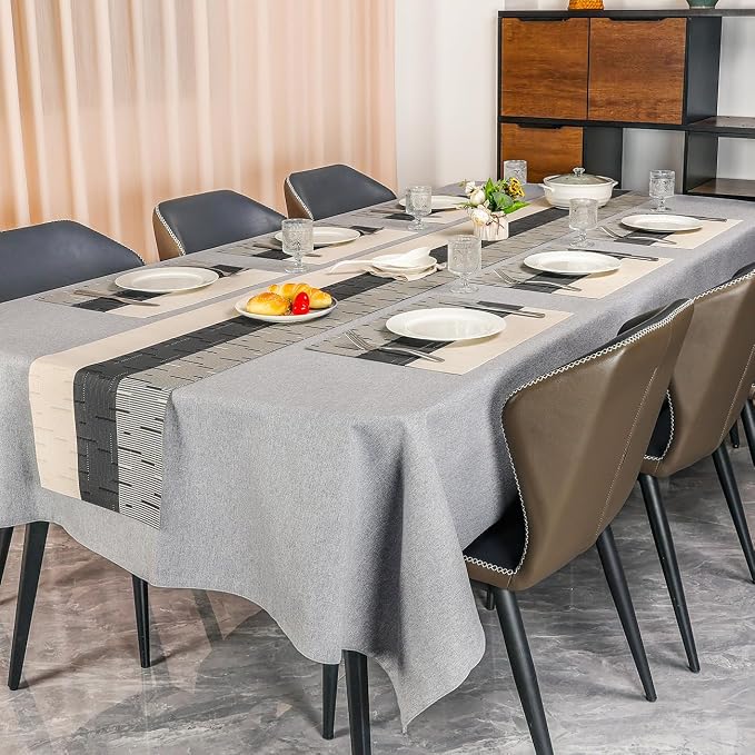 Table Runner 53 Inches Long, Vinyl Woven Farmhouse Table Runners | Washable - Image 6