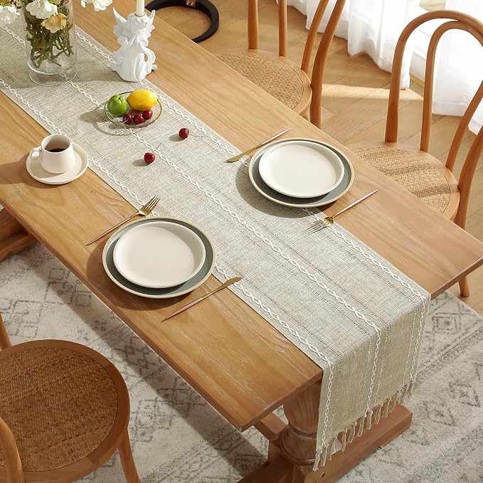 Wracra Rustic Linen Table Runner, Coffee Table Runners 72 inches Long | Raised - Image 5