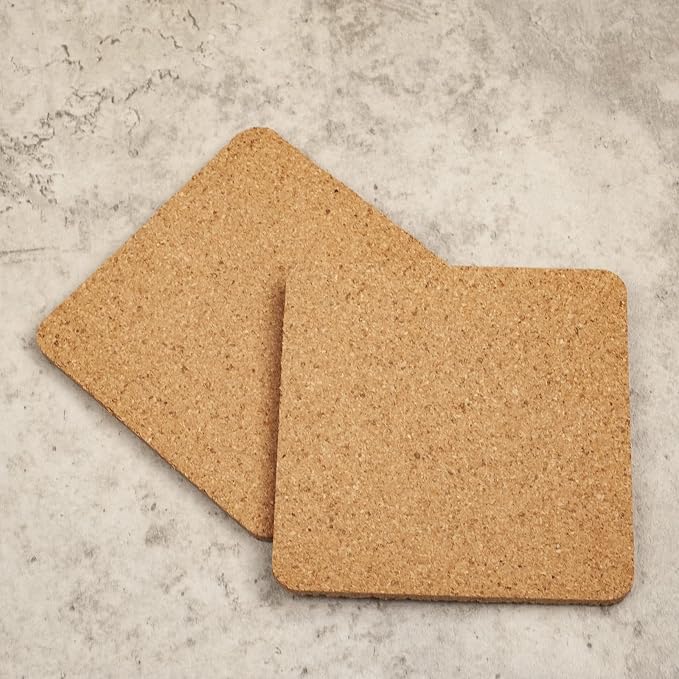 2PCS Cork Coasters for Drinks Absorbent Coaster 3.9 inch Square Simple Style - Image 5