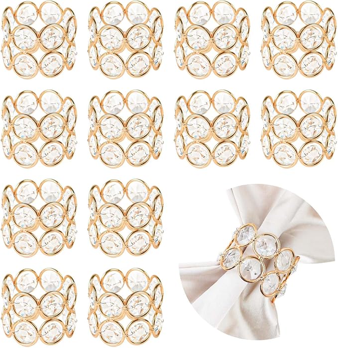 Crystal Metal Napkin Rings Set, Elegant Wedding/Party Table Decor, Shiny by kehail