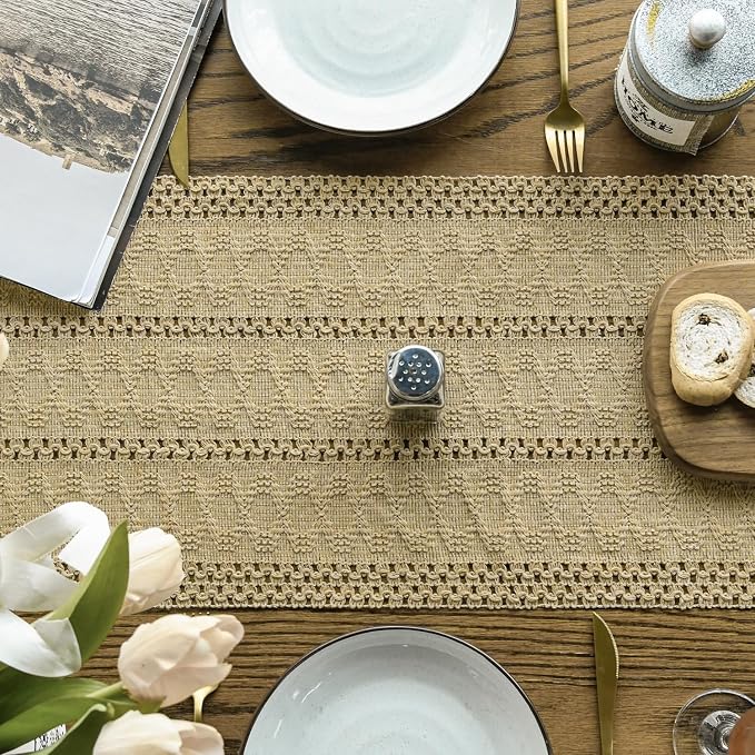 Artoid Mode Burlap Brown Woven Farmhouse Hollow Table Runner 12x36 Inch | - Image 3