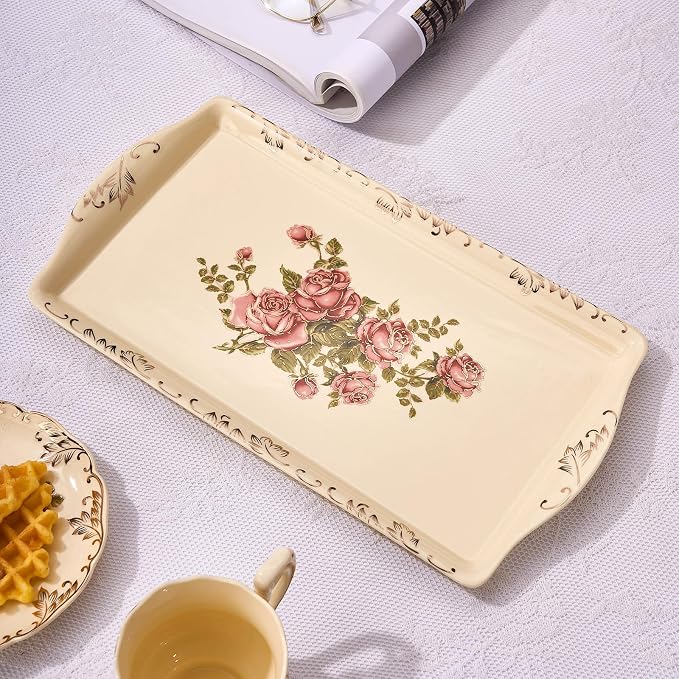 YOLIFE Ceramic Rose Serving Tray, Decorative Platter - Image 5