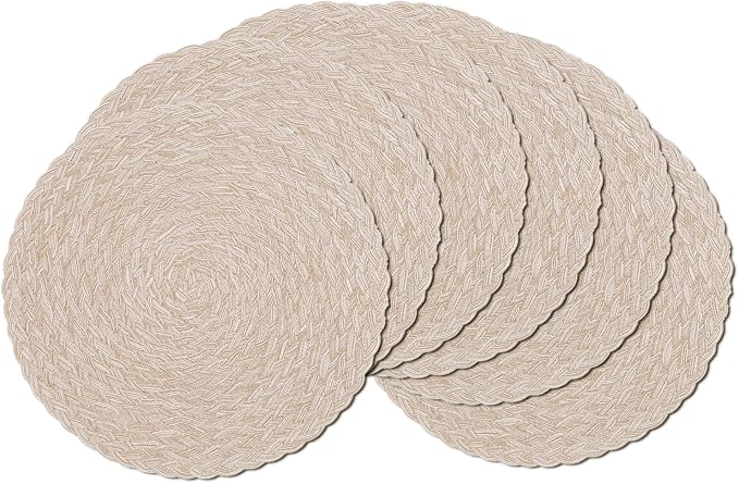SHACOS Round Braided Placemats 15 inch Set of 6 Thick Boho Kitchen Table by SHACOS