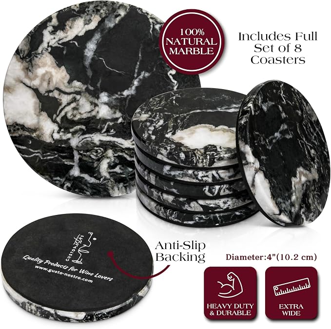 Gusto Nostro Black Marble Coasters Set of 8 - Image 4