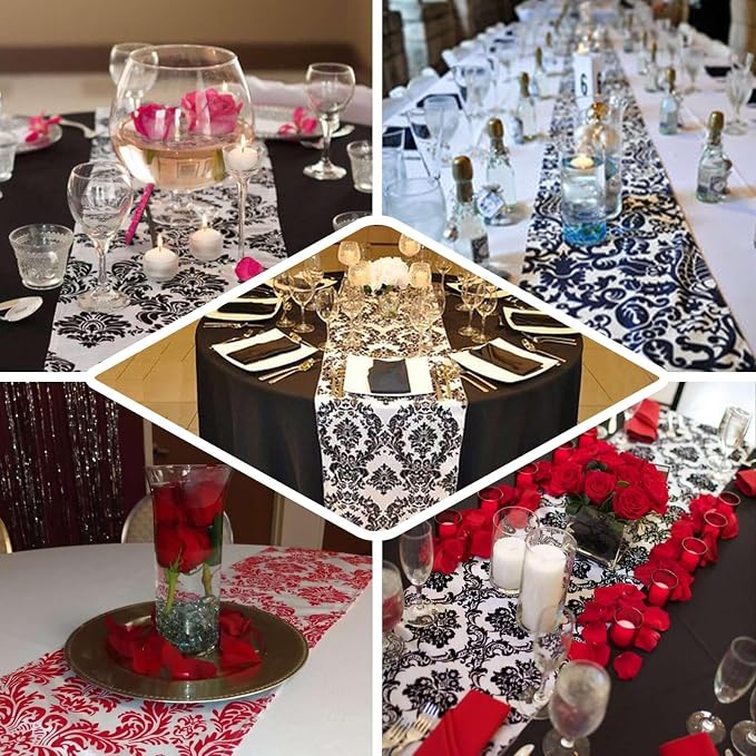 Efavormart Black Damask Flocking Premium Table Top Runner - Image 4