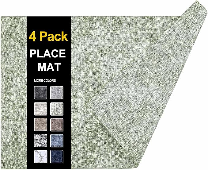 Faux Leather Heat Resistant Placemats 4 Packs, Waterproof Wipeable Dining PU by homing