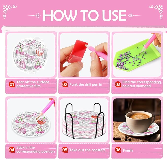 Pink Bow Diamond Art Coasters Kits - Image 4