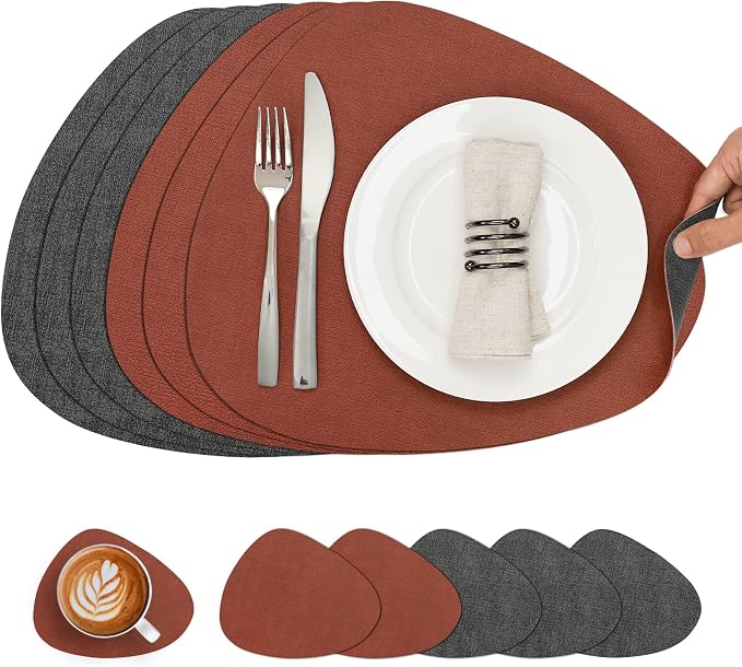 Faux Leather Placemats Set of 6, Dual Sided by Chitomars