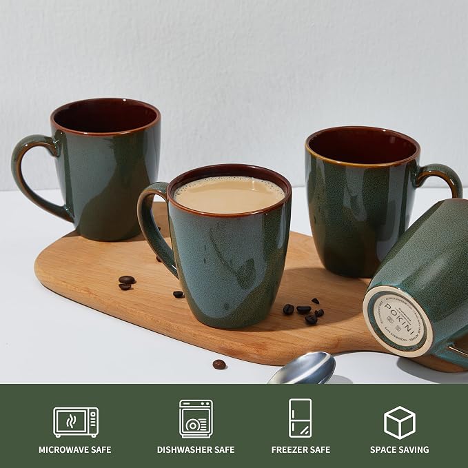 Pokini Coffee Mug 14 oz, Ceramic Coffee Mugs Set of 4, Reactive Glaze Mug - Image 6