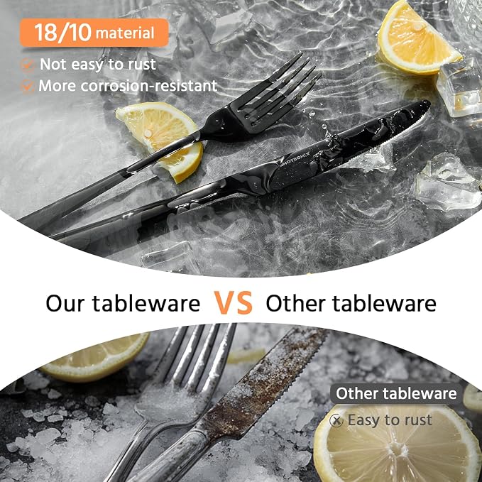 18/10 Flatware set for 4, 20 Piece Black Stainless Steel Silverware Set | - Image 5