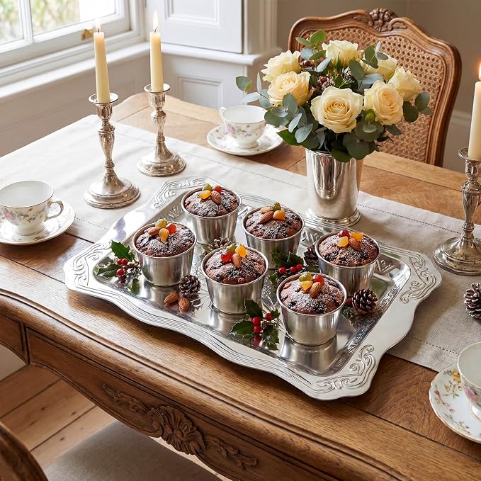4 Pack 18.9" x 12.8" Large Silver Serving Trays - Image 3
