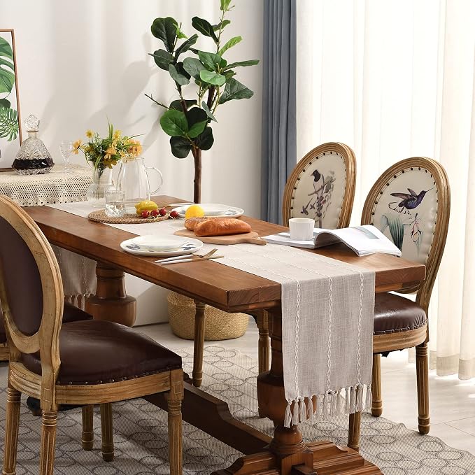 Wracra Rustic Linen Table Runner, Light Coffee Table Runners 60 inches Long | - Image 7