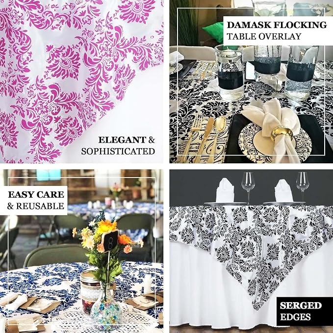 Efavormart Royal Damask Flocking Square Tablecloth Overlay 60"x60" Square - Image 4