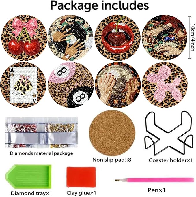 8 Pack Leopard Diamond Art Coasters Kits- Diamond Painting Coasters Kits | - Image 3