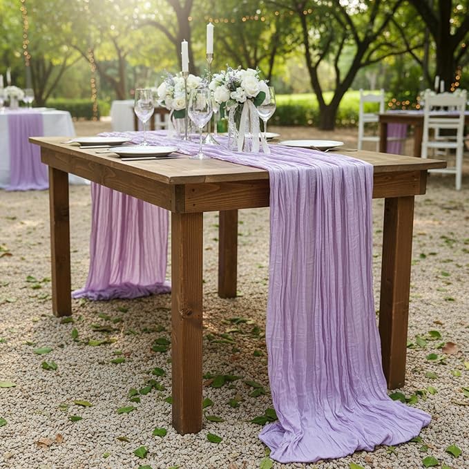 3 Pack Lilac Purple Cheesecloth Table Runner 120 Inch Boho Wedding Decor | - Image 7