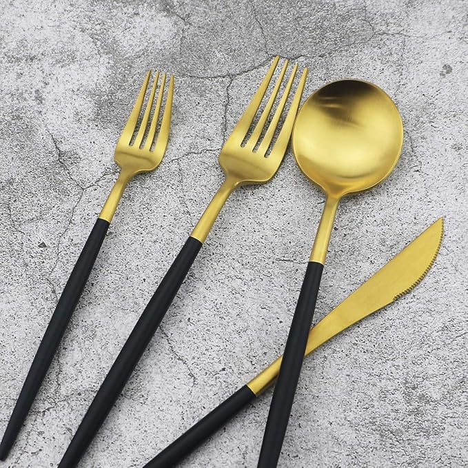 5-Piece 18/10 Stainless Steel Matte Gold Silverware Set, Kitchen Tableware Set - Image 2