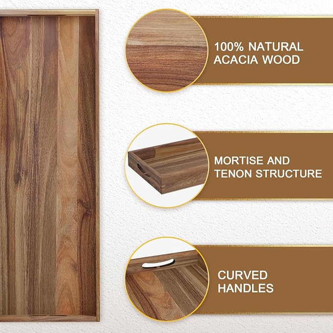 Extra Large Ottoman Tray, 36 x 12 inches Acacia Wood Serving Board | Wooden - Image 3