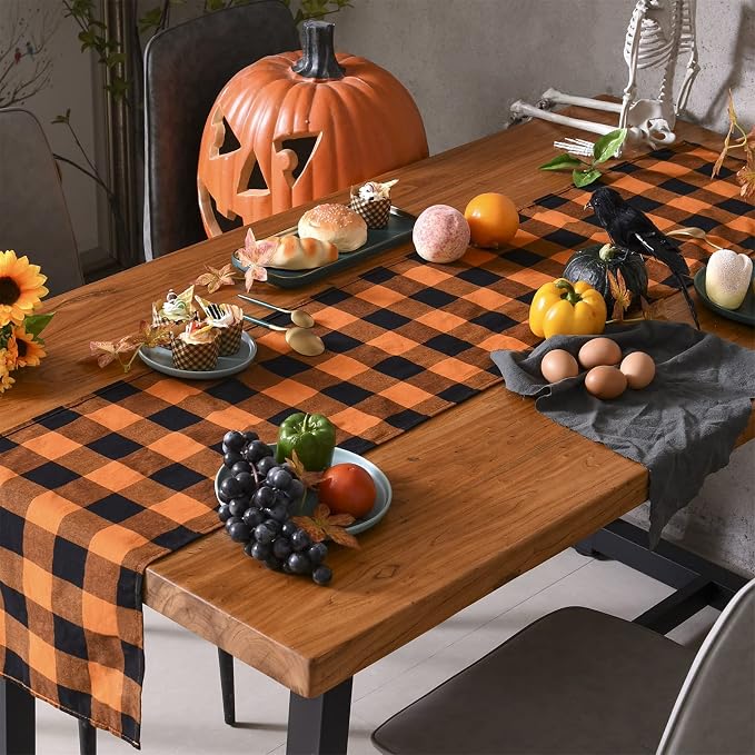 Tosewever Halloween Buffalo Check Plaid Table Runner, Cotton Polyester Blend - Image 3
