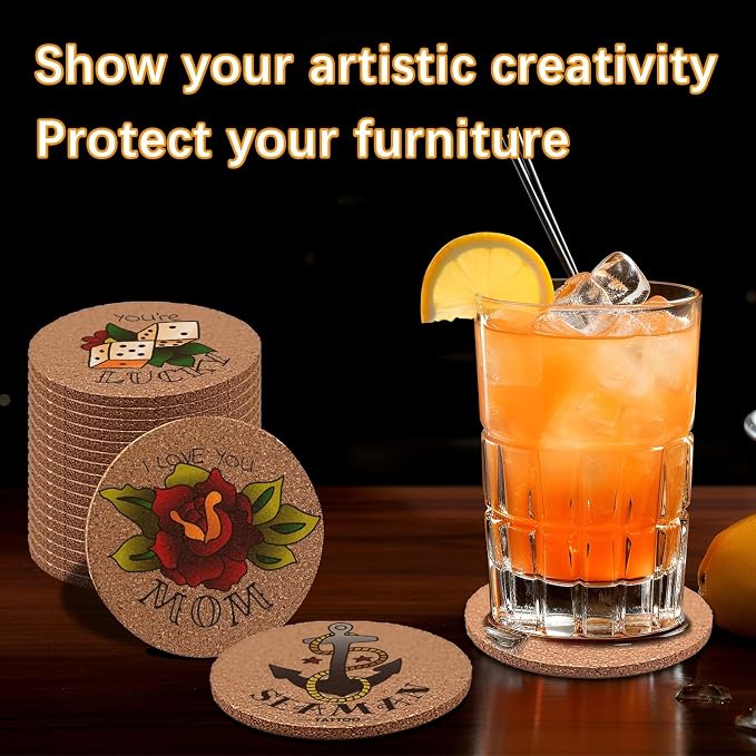 50 pcs Cork Coasters for Drinks, Bulk Blank Coasters DIY Crafts, Heat-Resistant - Image 2