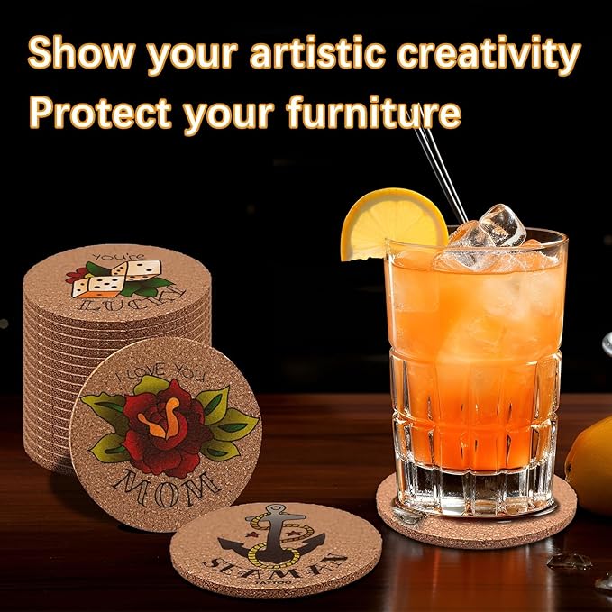 24 Pcs Cork Coasters for Drinks, Bulk Blank Coasters DIY Crafts, Heat-Resistant - Image 5