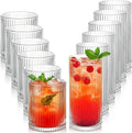 Ribbed Drinking Glasses 12pcs, 12oz and 10oz Glassware, Tumbler Glasses Cup Set by Lumkit
