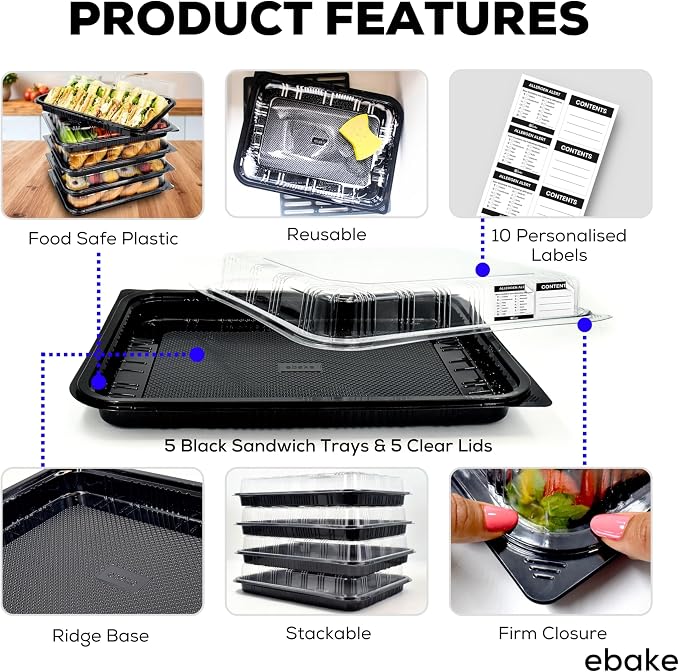 5 Pack Catering Trays with Lids – 15" Serving Tray with Lid, Heavy Duty - Image 2