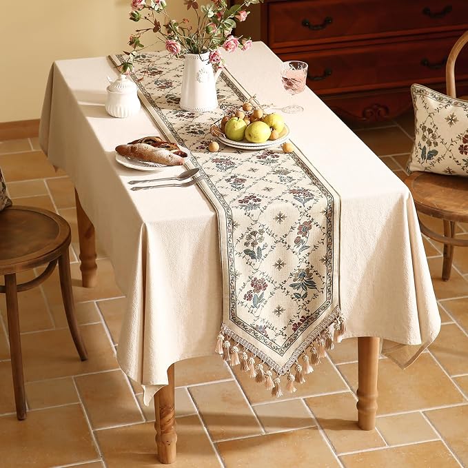 Patdrea Designer French Elegant Linen Table Runner, Floral Pattern - Image 6